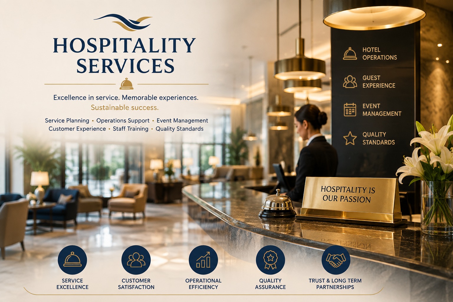 Hospitality services: hotel operations, guest experience, event management and quality standards